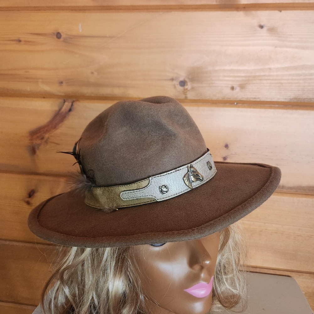 BULLHIDE Cowboy Western Hat Brown Horsing Around Concho Leather Wool Brim Size L